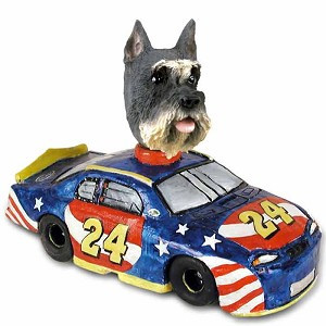 Gray Schnauzer Race Car Doogie Collectible Dog Figurine