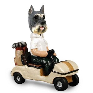 Gray Schnauzer Golf Cart Doogie Collectible Dog Figurine