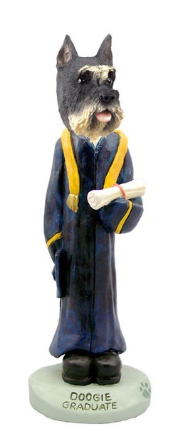Gray Schnauzer Graduate Doogie Collectible Dog Figurine