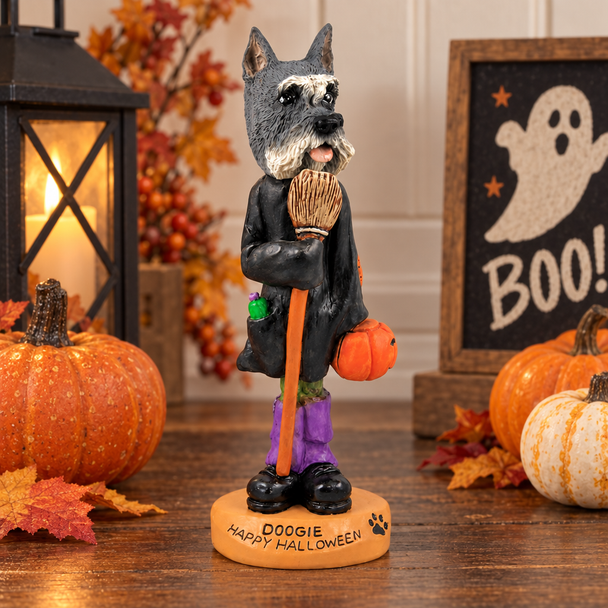 Gray Schnauzer Happy Halloween Doogie Collectible Dog Figurine