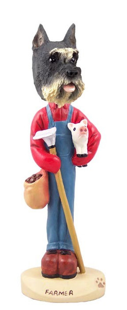 Gray Schnauzer Farmer Doogie Collectible Dog Figurine