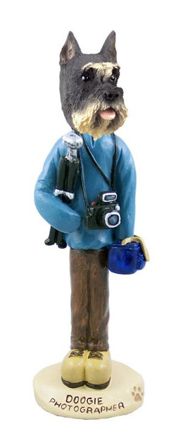 Gray Schnauzer Photographer Doogie Collectible Dog Figurine
