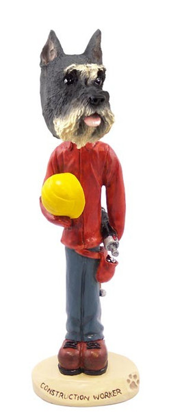Gray Schnauzer Construction Worker Doogie Collectible Dog Figurine