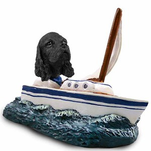 Black Cocker Spaniel Sailboat Doogie Collectible Dog Figurine