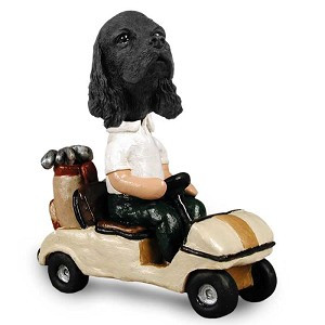 Black Cocker Spaniel Golf Cart Doogie Collectible Dog Figurine