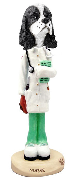 Black & White Cocker Spaniel Nurse Doogie Collectible Dog Figurine