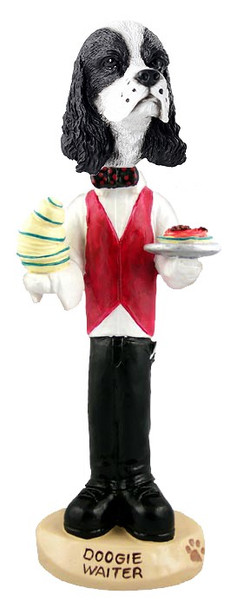 Black & White Cocker Spaniel Waiter Doogie Collectible Dog Figurine
