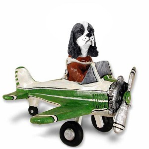 Black & White Cocker Spaniel Airplane Doogie Collectible Dog Figurine