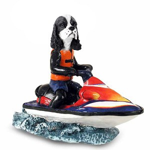 Black & White Cocker Spaniel Jet Ski Doogie Collectible Dog Figurine