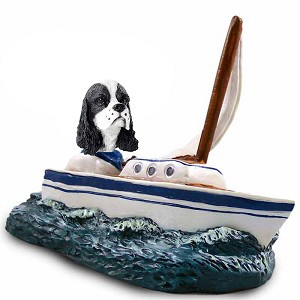 Black & White Cocker Spaniel Sailboat Doogie Collectible Dog Figurine