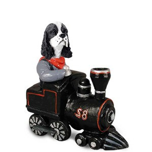 Black & White Cocker Spaniel Train Doogie Collectible Dog Figurine