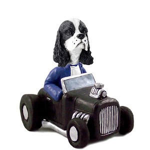 Black & White Cocker Spaniel Hot Rod Doogie Collectible Dog Figurine