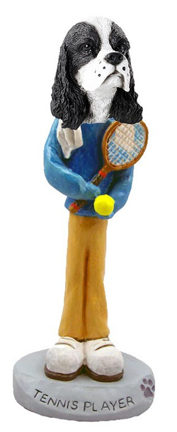 Black & White Cocker Spaniel Tennis Player Doogie Collectible Dog Figurine