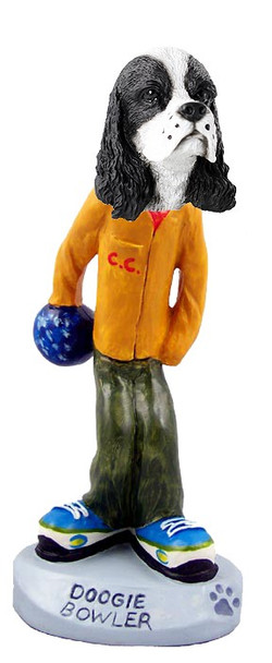 Black & White Cocker Spaniel Bowler Doogie Collectible Dog Figurine
