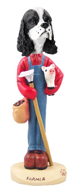 Black & White Cocker Spaniel Farmer Doogie Collectible Dog Figurine