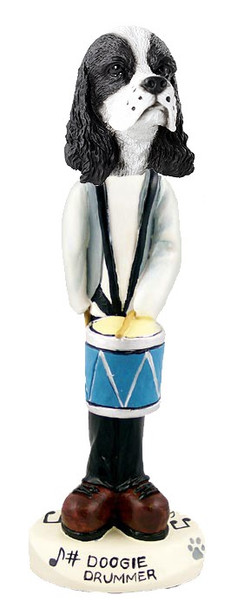 Black & White Cocker Spaniel Drummer Doogie Collectible Dog Figurine