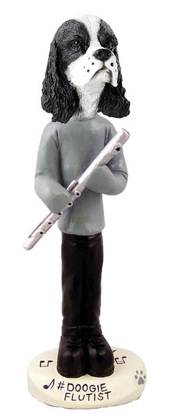 Black & White Cocker Spaniel Flutist Doogie Collectible Dog Figurine