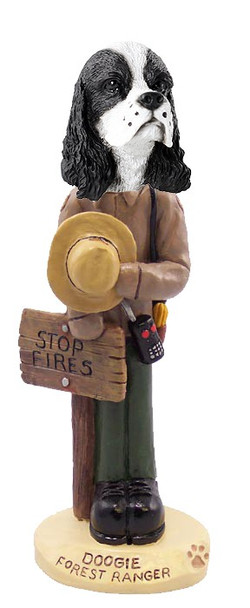Black & White Cocker Spaniel Forest Ranger Doogie Collectible Dog Figurine
