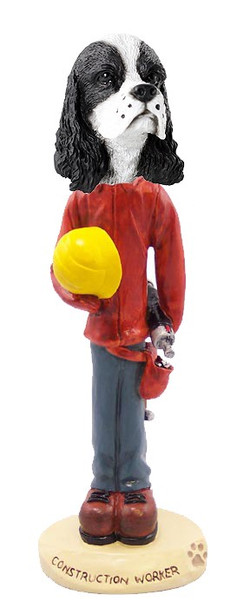Black & White Cocker Spaniel Construction Worker Doogie Collectible Dog Figurine