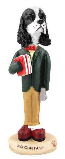 Black & White Cocker Spaniel Accountant Doogie Collectible Dog Figurine