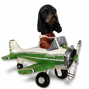 Black & Tan Cocker Spaniel Airplane Doogie Collectible Dog Figurine
