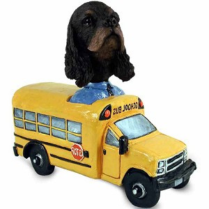 Black & Tan Cocker Spaniel School Bus Doogie Collectible Dog Figurine