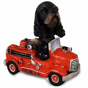 Black & Tan Cocker Spaniel Fire Engine Doogie Collectible Dog Figurine