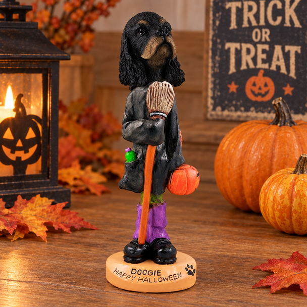 Black & Tan Cocker Spaniel Happy Halloween Doogie Collectible Dog Figurine