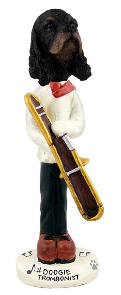 Black & Tan Cocker Spaniel Trombonist Doogie Collectible Dog Figurine