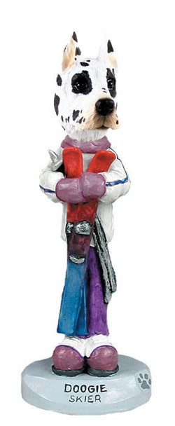 Harlequin Great Dane Skier Doogie Collectible Dog Figurine