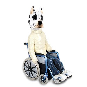 Harlequin Great Dane Wheelchair Doogie Collectible Dog Figurine