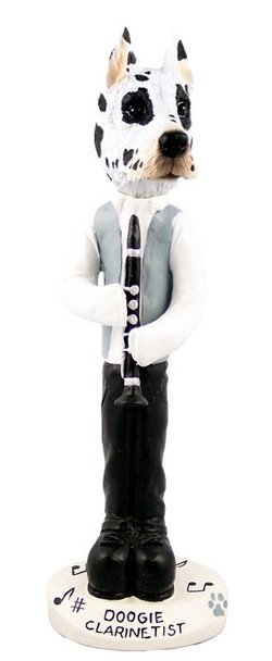 Harlequin Great Dane Clarinetist Doogie Collectible Dog Figurine
