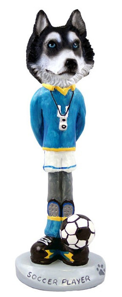 Black & White with Blue Eyes Husky Soccer Player Doogie Collectible Dog Figurine