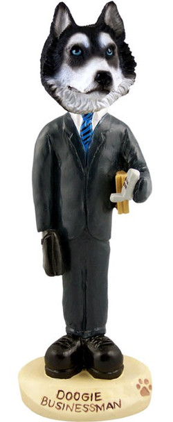 Black & White with Blue Eyes Husky Businessman Doogie Collectible Dog Figurine