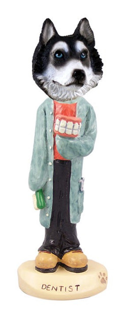 Black & White with Blue Eyes Husky Dentist Doogie Collectible Dog Figurine