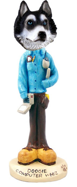 Black & White with Blue Eyes Husky Computer Whiz Doogie Collectible Dog Figurine