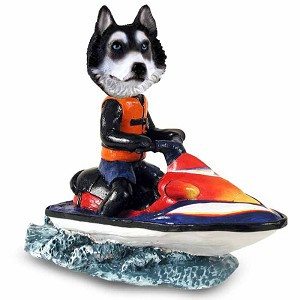 Black & White with Blue Eyes Husky Jet Ski Doogie Collectible Dog Figurine