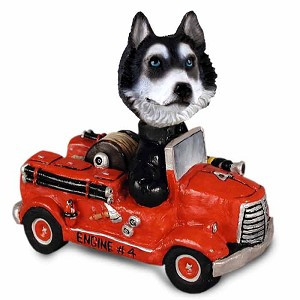 Black & White with Blue Eyes Husky Fire Engine Doogie Collectible Dog Figurine