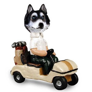 Black & White with Blue Eyes Husky Golf Cart Doogie Collectible Dog Figurine