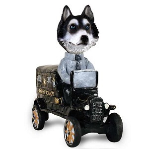 Black & White with Blue Eyes Husky Paddy Wagon Doogie Collectible Dog Figurine