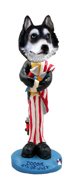 Black & White with Blue Eyes Husky 4th of July Doogie Collectible Dog Figurine
