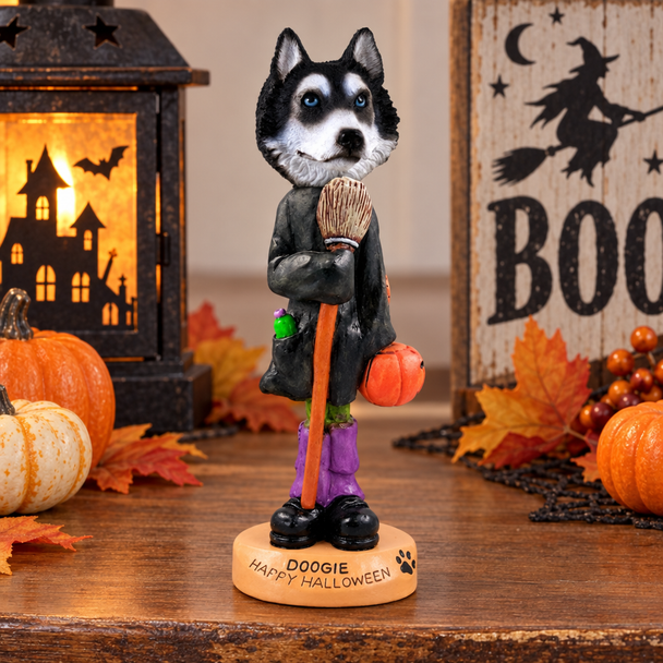 Black & White with Blue Eyes Husky Happy Halloween Doogie Collectible Dog Figurine