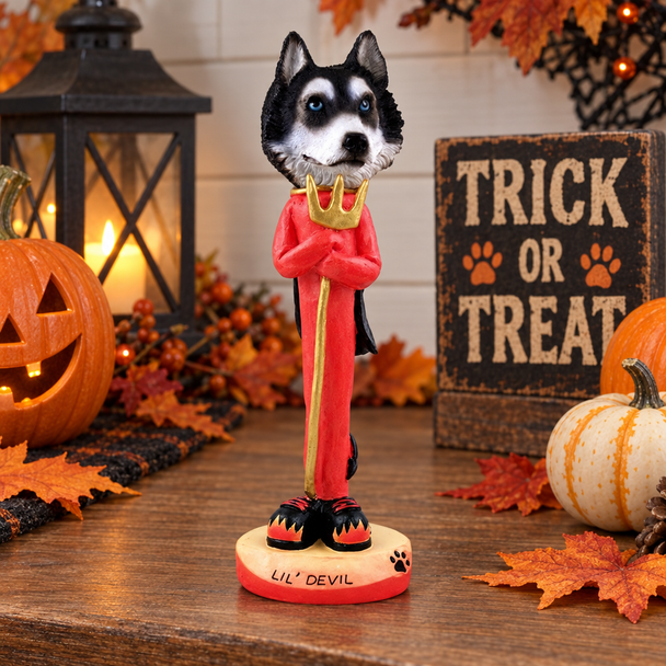 Black & White with Blue Eyes Husky Lil Devil Doogie Collectible Dog Figurine