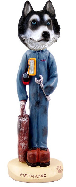 Black & White with Blue Eyes Husky Mechanic Doogie Collectible Dog Figurine