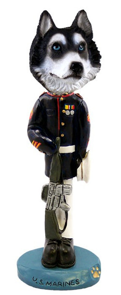 Black & White with Blue Eyes Husky U S Marines Doogie Collectible Dog Figurine