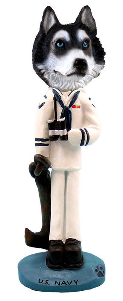 Black & White with Blue Eyes Husky U S Navy Doogie Collectible Dog Figurine