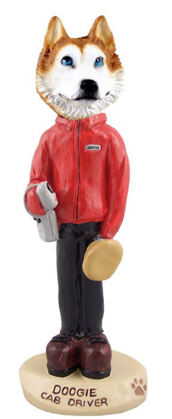 Red & White with Blue Eyes Husky Cab Driver Doogie Collectible Dog Figurine