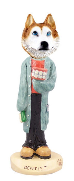 Red & White with Blue Eyes Husky Dentist Doogie Collectible Dog Figurine