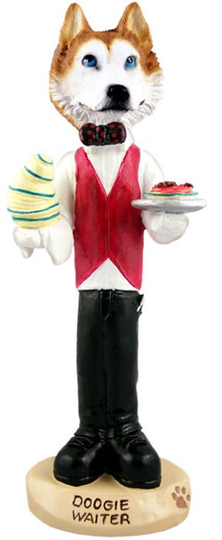 Red & White with Blue Eyes Husky Waiter Doogie Collectible Dog Figurine