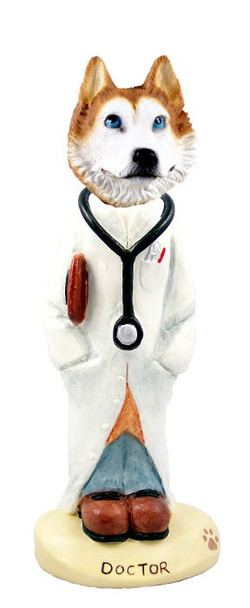 Red & White with Blue Eyes Husky Doctor Doogie Collectible Dog Figurine